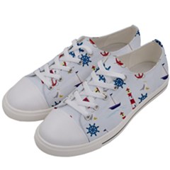 Lighthouse Sail Boat Seagull Men s Low Top Canvas Sneakers by artworkshop