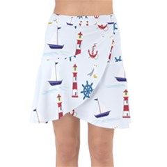 Lighthouse Sail Boat Seagull Wrap Front Skirt by artworkshop