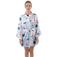 Lighthouse Sail Boat Seagull Long Sleeve Satin Kimono by artworkshop