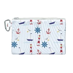 Lighthouse Sail Boat Seagull Canvas Cosmetic Bag (large) by artworkshop