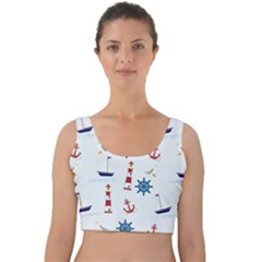 Lighthouse Sail Boat Seagull Velvet Crop Top by artworkshop