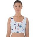 Lighthouse Sail Boat Seagull Velvet Crop Top View1