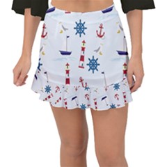 Lighthouse Sail Boat Seagull Fishtail Mini Chiffon Skirt by artworkshop