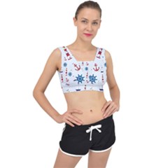 Lighthouse Sail Boat Seagull V-back Sports Bra by artworkshop