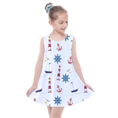 Lighthouse Sail Boat Seagull Kids  Summer Dress by artworkshop