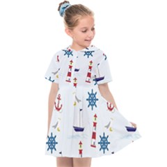 Lighthouse Sail Boat Seagull Kids  Sailor Dress by artworkshop