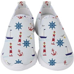 Lighthouse Sail Boat Seagull Kids  Slip On Sneakers by artworkshop