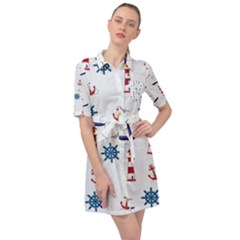 Lighthouse Sail Boat Seagull Belted Shirt Dress by artworkshop