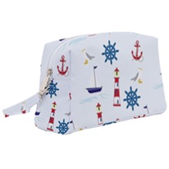 Lighthouse Sail Boat Seagull Wristlet Pouch Bag (large) by artworkshop