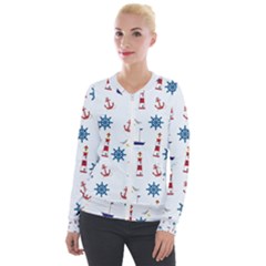 Lighthouse Sail Boat Seagull Velvet Zip Up Jacket by artworkshop