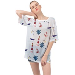 Lighthouse Sail Boat Seagull Oversized Chiffon Top by artworkshop