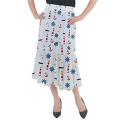 Lighthouse Sail Boat Seagull Midi Mermaid Skirt by artworkshop