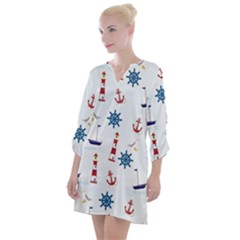 Lighthouse Sail Boat Seagull Open Neck Shift Dress by artworkshop