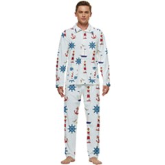 Lighthouse Sail Boat Seagull Men s Long Sleeve Velvet Pocket Pajamas Set by artworkshop