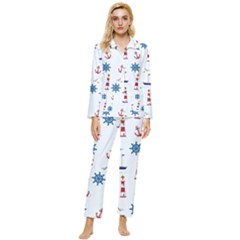 Lighthouse Sail Boat Seagull Womens  Long Sleeve Velvet Pocket Pajamas Set