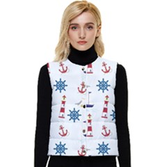 Lighthouse Sail Boat Seagull Women s Short Button Up Puffer Vest by artworkshop