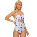 Lighthouse Sail Boat Seagull Knot Front One-Piece Swimsuit View3