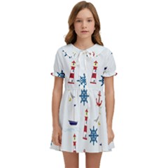 Lighthouse Sail Boat Seagull Kids  Sweet Collar Dress