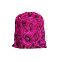 Pink Flowers Roses Drawstring Pouch (large) by artworkshop