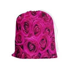 Pink Flowers Roses Drawstring Pouch (xl)