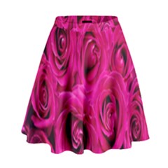 Pink Flowers Roses High Waist Skirt by artworkshop