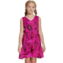 Pink Flowers Roses Kids  Sleeveless Tiered Mini Dress by artworkshop