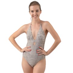 Textile Jute Brown Halter Cut-out One Piece Swimsuit by artworkshop