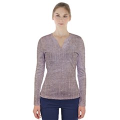 Textile Jute Brown V-neck Long Sleeve Top by artworkshop