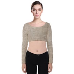 Textile Jute Brown Velvet Long Sleeve Crop Top by artworkshop