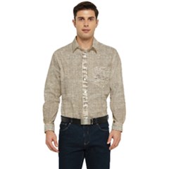 Textile Jute Brown Men s Long Sleeve Pocket Shirt  by artworkshop