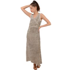 Textile Jute Brown V-neck Chiffon Maxi Dress by artworkshop