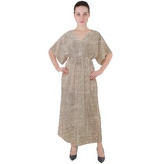 Textile Jute Brown V-neck Boho Style Maxi Dress by artworkshop