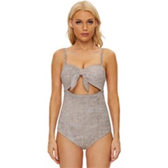 Textile Jute Brown Knot Front One-piece Swimsuit