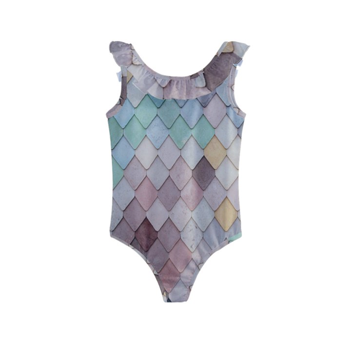 Tiles Shapes Kids  Frill Swimsuit