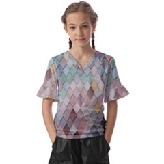 Tiles Shapes Kids  V-neck Horn Sleeve Blouse by artworkshop