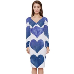 Valentin Heart  Love Long Sleeve V-neck Bodycon Dress 