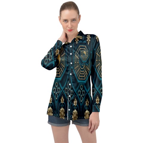 Abstract 001 Long Sleeve Satin Shirt by nate14shop