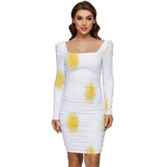 Abstract 003 Women Long Sleeve Ruched Stretch Jersey Dress