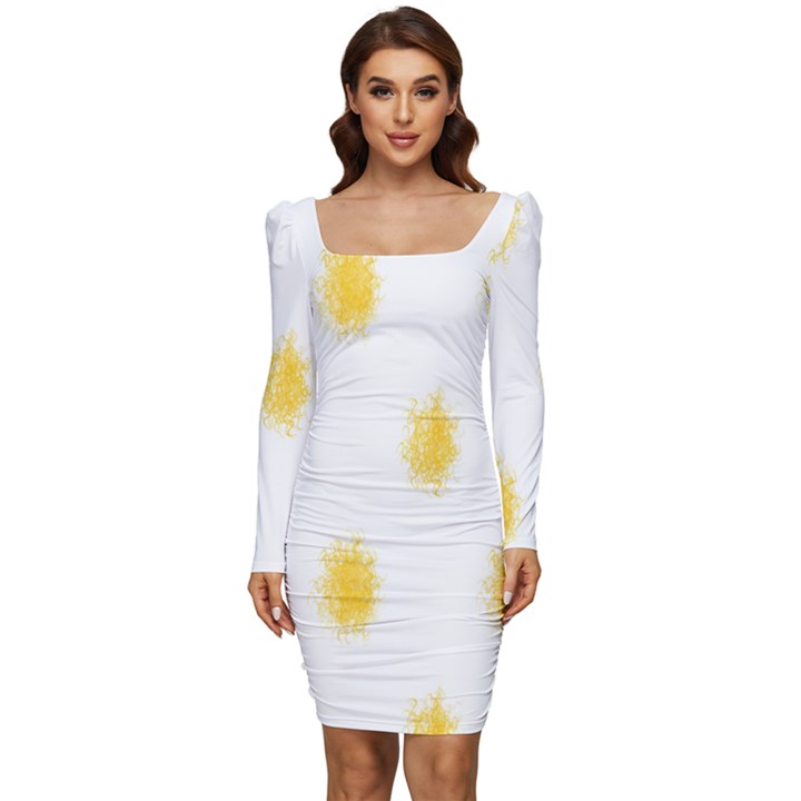 Abstract 003 Women Long Sleeve Ruched Stretch Jersey Dress