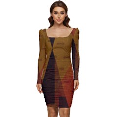 Abstract 004 Women Long Sleeve Ruched Stretch Jersey Dress