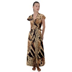 Animal-pattern-design-print-texture Flutter Sleeve Maxi Dress by nate14shop