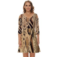 Animal-pattern-design-print-texture Shoulder Cut Out Zip Up Dress