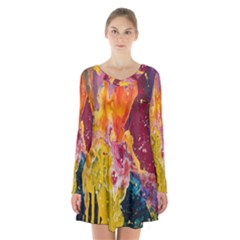 Art-color Long Sleeve Velvet V-neck Dress