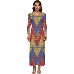 Aztec Long Sleeve Velour Longline Maxi Dress