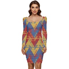 Aztec Women Long Sleeve Ruched Stretch Jersey Dress