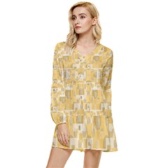 Background Abstract Tiered Long Sleeve Mini Dress