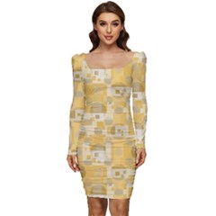 Background Abstract Women Long Sleeve Ruched Stretch Jersey Dress