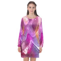 Background-color Long Sleeve Chiffon Shift Dress  by nate14shop