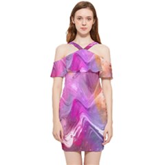 Background-color Shoulder Frill Bodycon Summer Dress by nate14shop