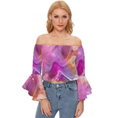 Background-color Off Shoulder Flutter Bell Sleeve Top